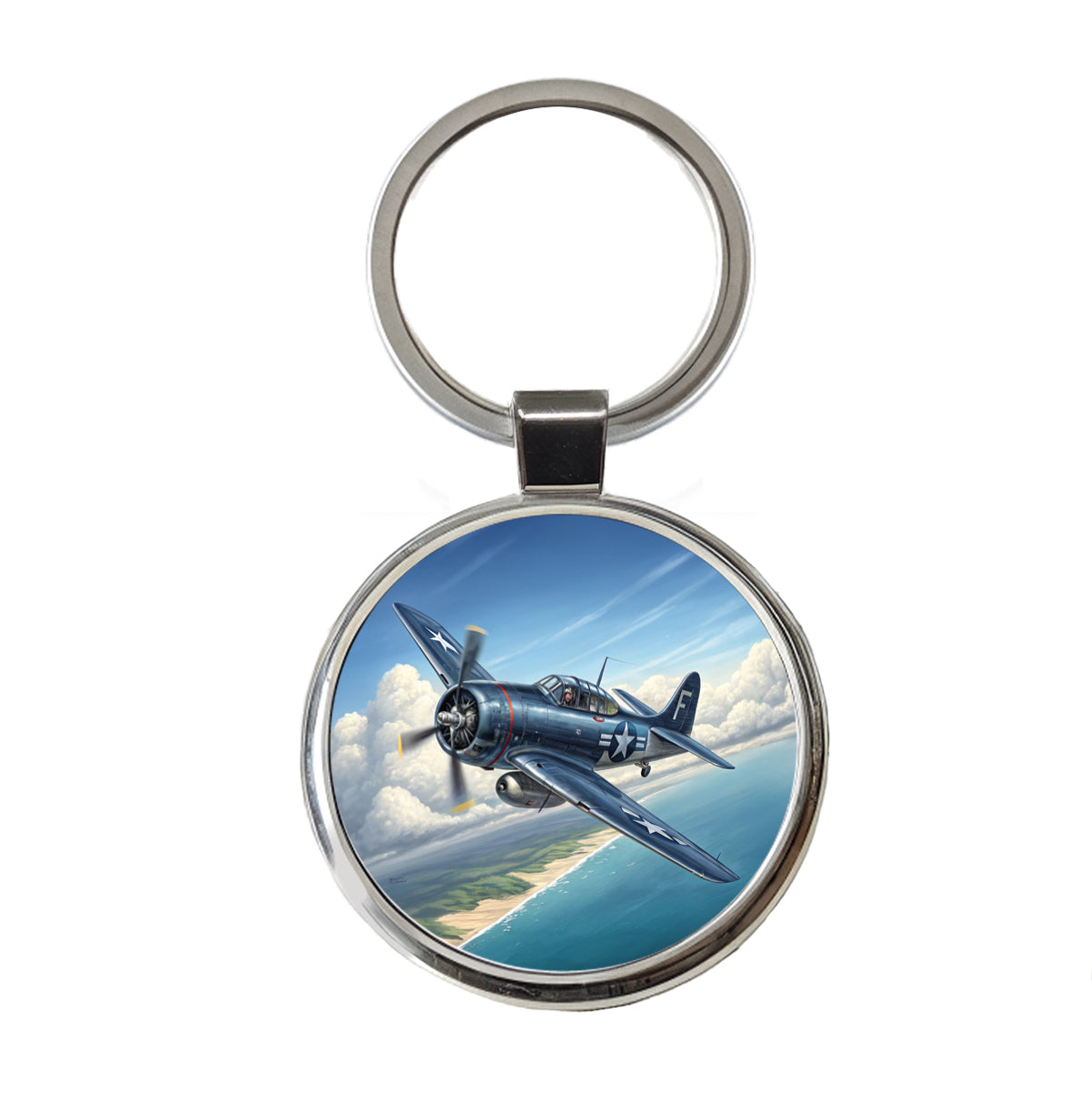 Grumman F6f Hellcat WWII US Navy Fighter Plane Round Metal Keychain