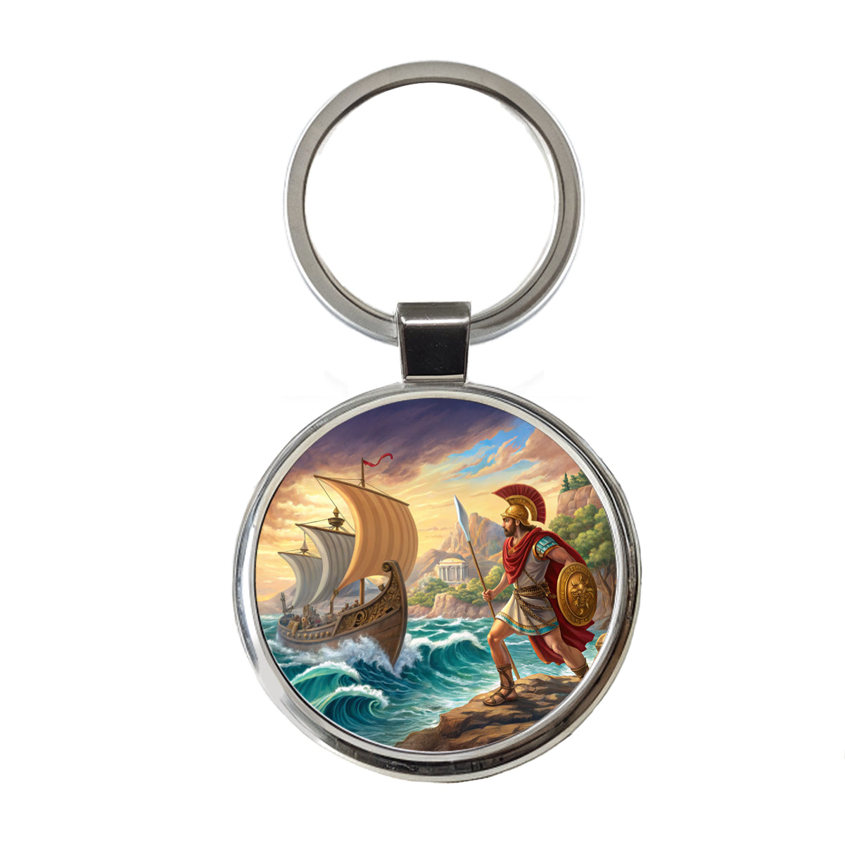 Homer's Iliad And The Odyssey Trojan War Round Metal Keychain
