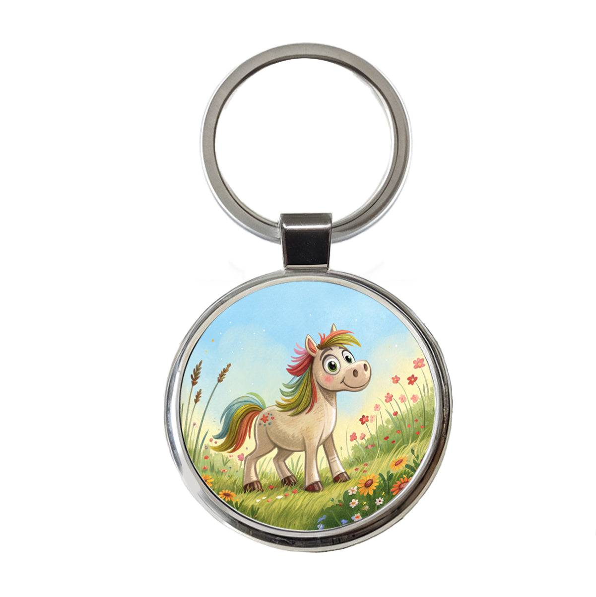 Horse Children's Illustration Style Round Metal Keychain