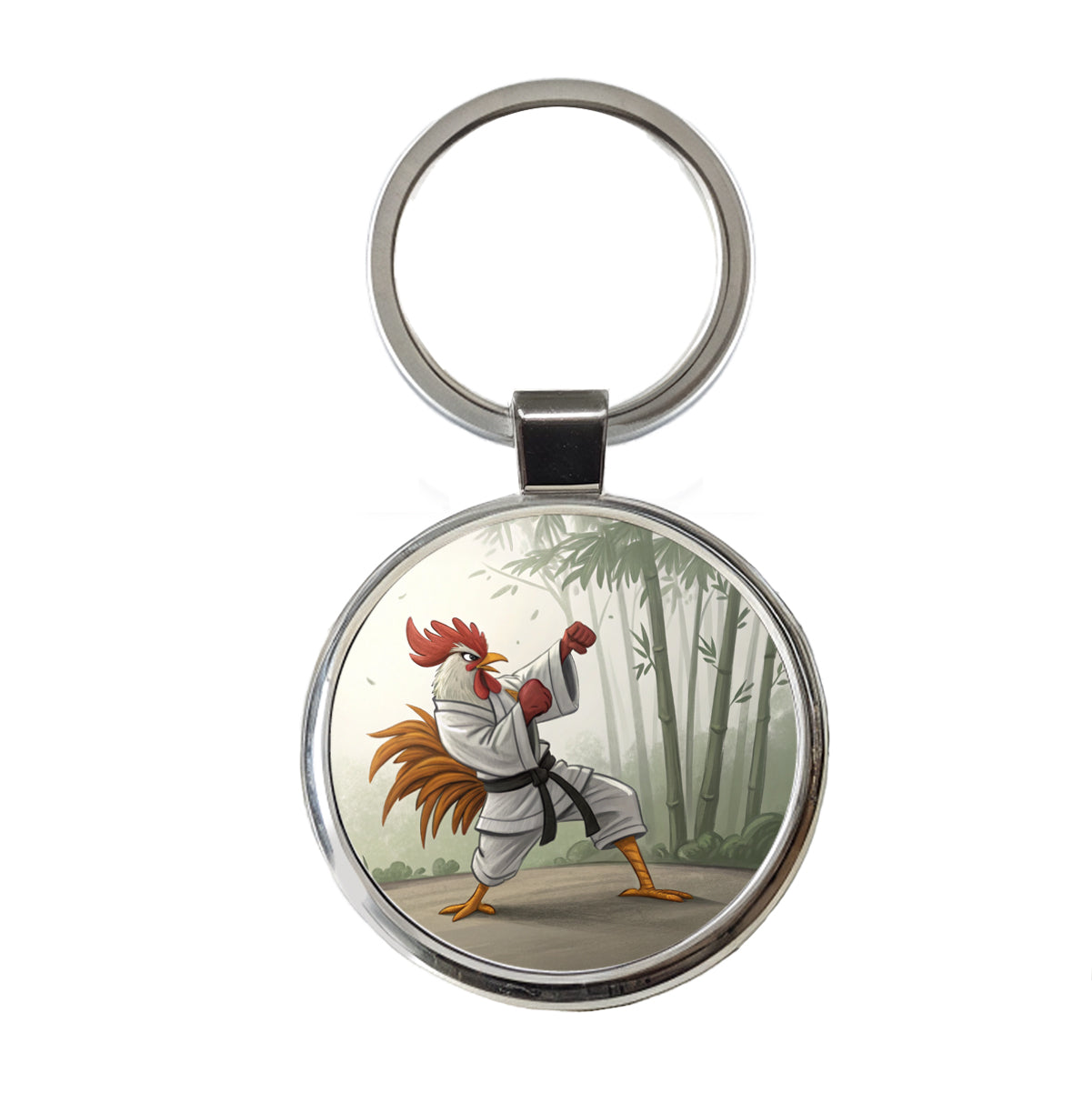 Kung Fu Karate Martial Arts Rooster Round Metal Keychain