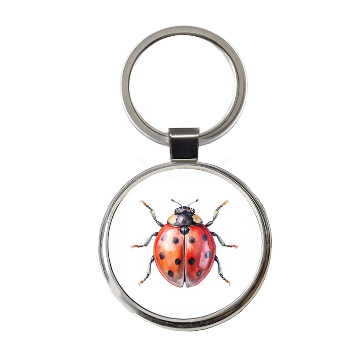 Ladybug Watercolor Round Metal Keychain