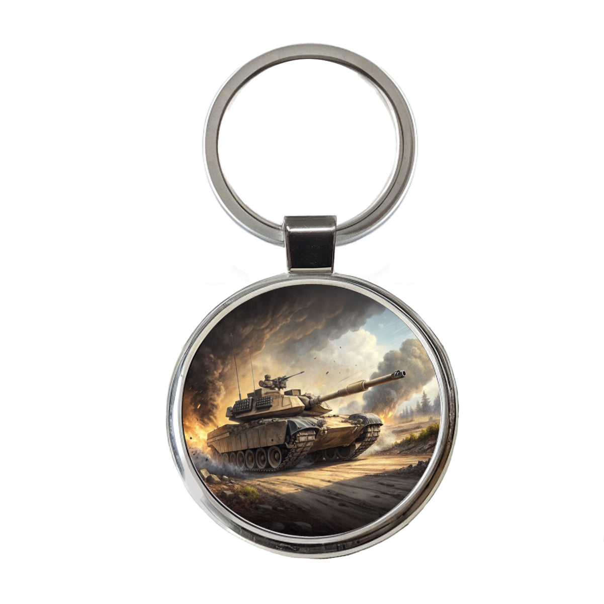 M1 Abrams Tank On The Move Round Metal Keychain