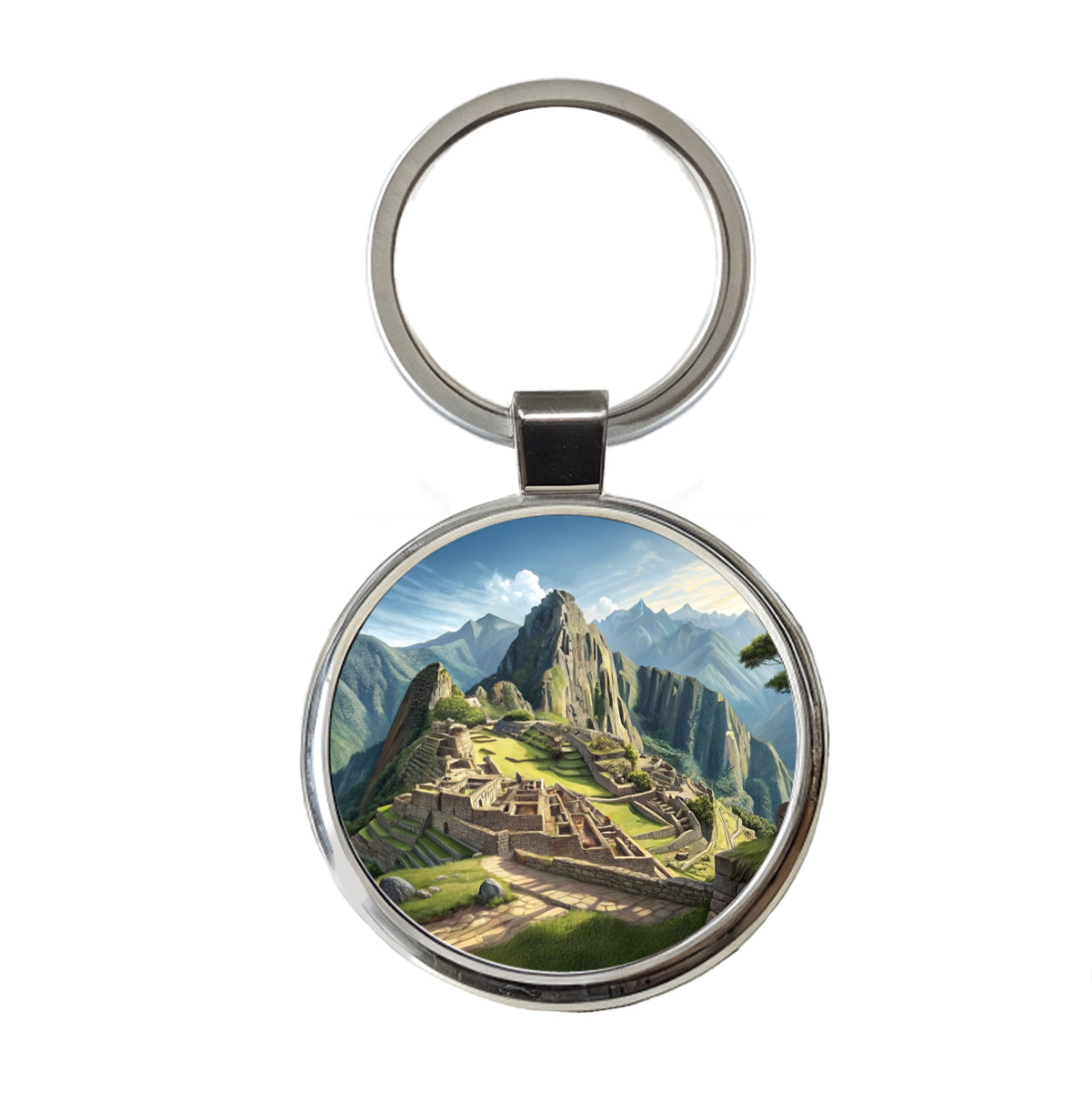 Machu Picchu Incan Citadel Andes Mountains Peru Round Metal Keychain