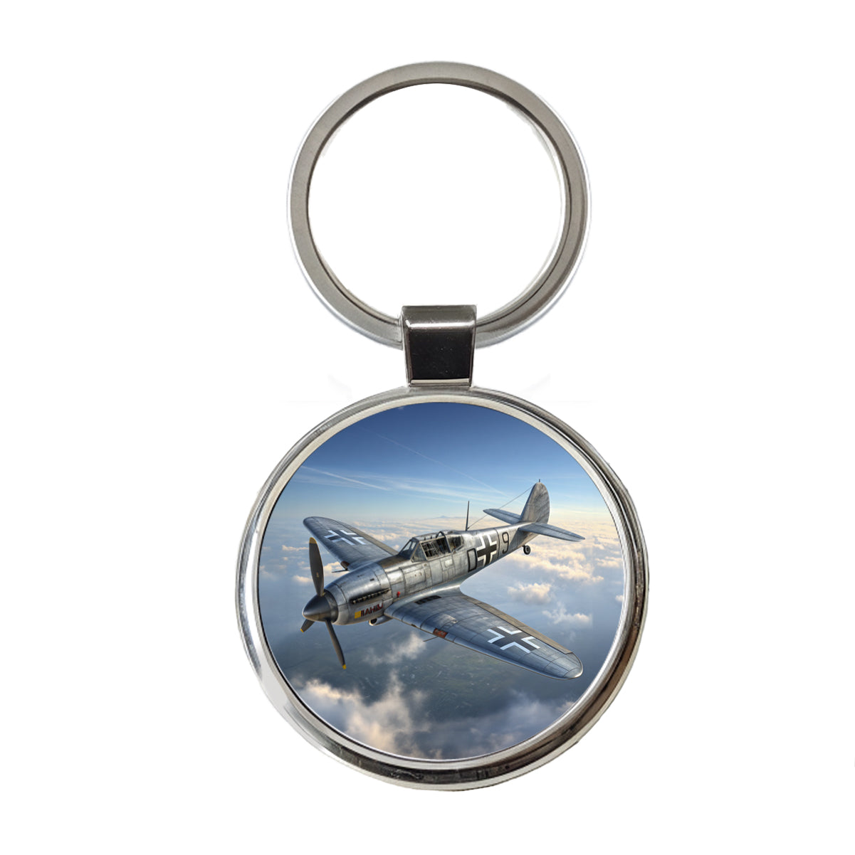 Messerschmitt Bf 109 WWII German Fighter Plane Round Metal Keychain