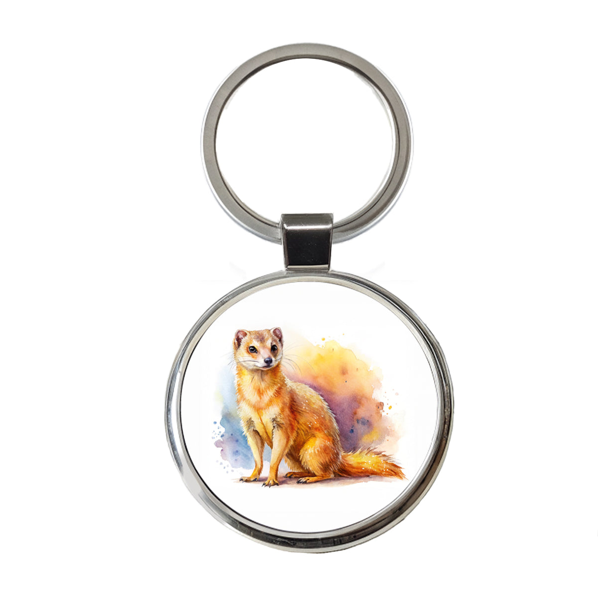 Mongoose Watercolor Round Metal Keychain