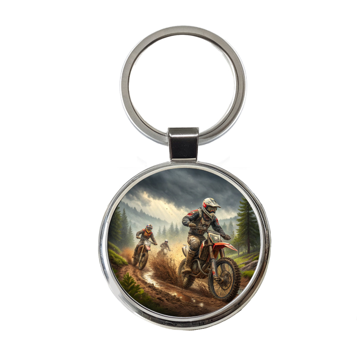 Motocross Off Road Dirt Bikes Racing Round Metal Keychain