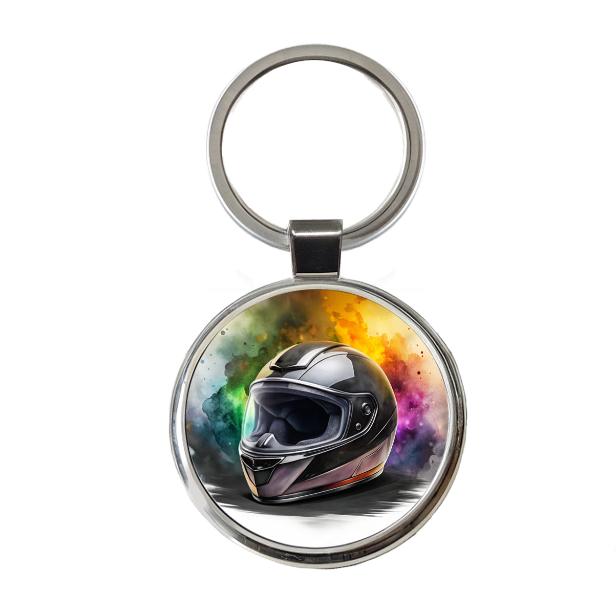 Motorcycle Racing Riding Helmet Watercolor Round Metal Keychain