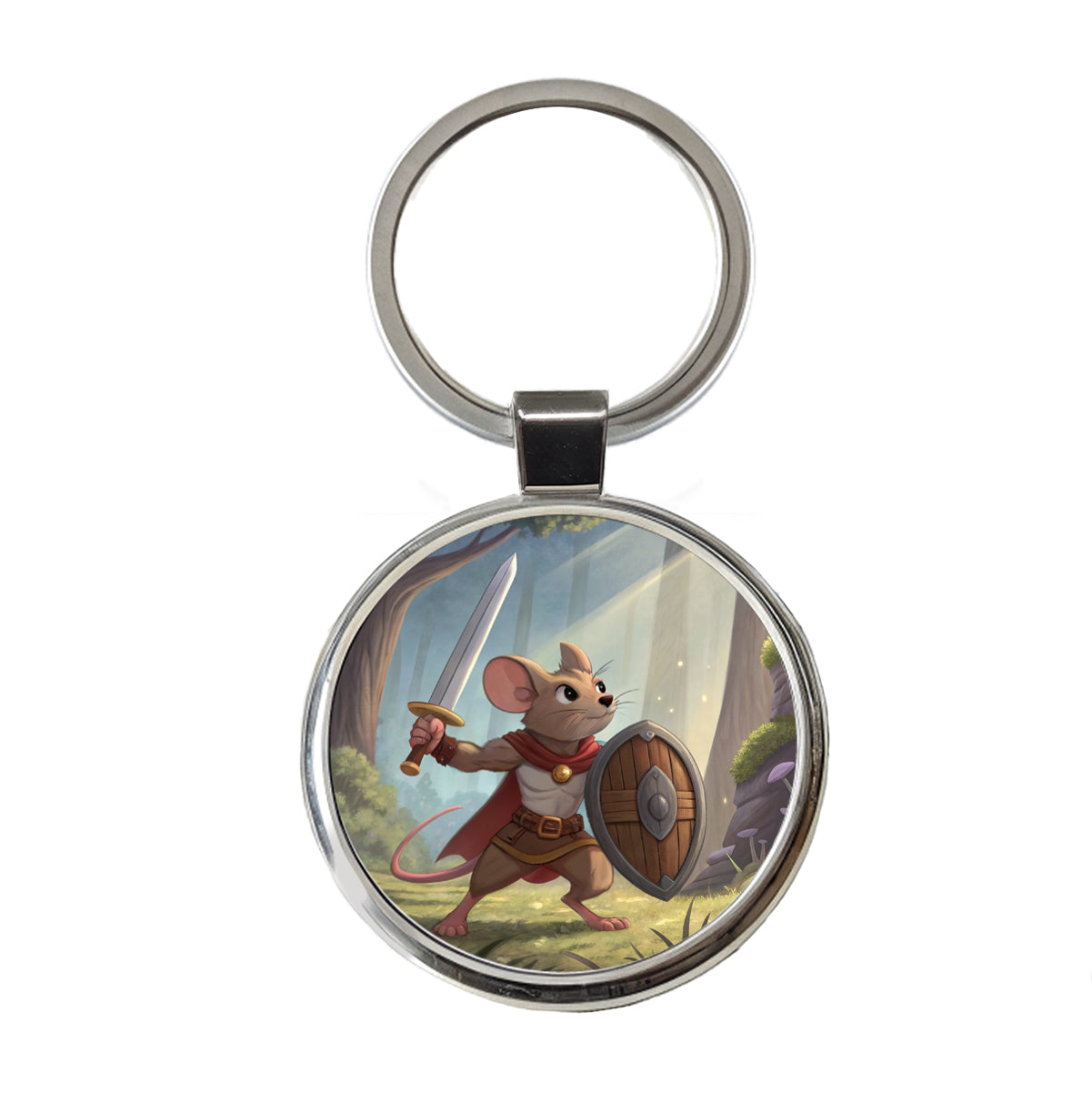 Mouse Warrior With Sword And Shield Round Metal Keychain
