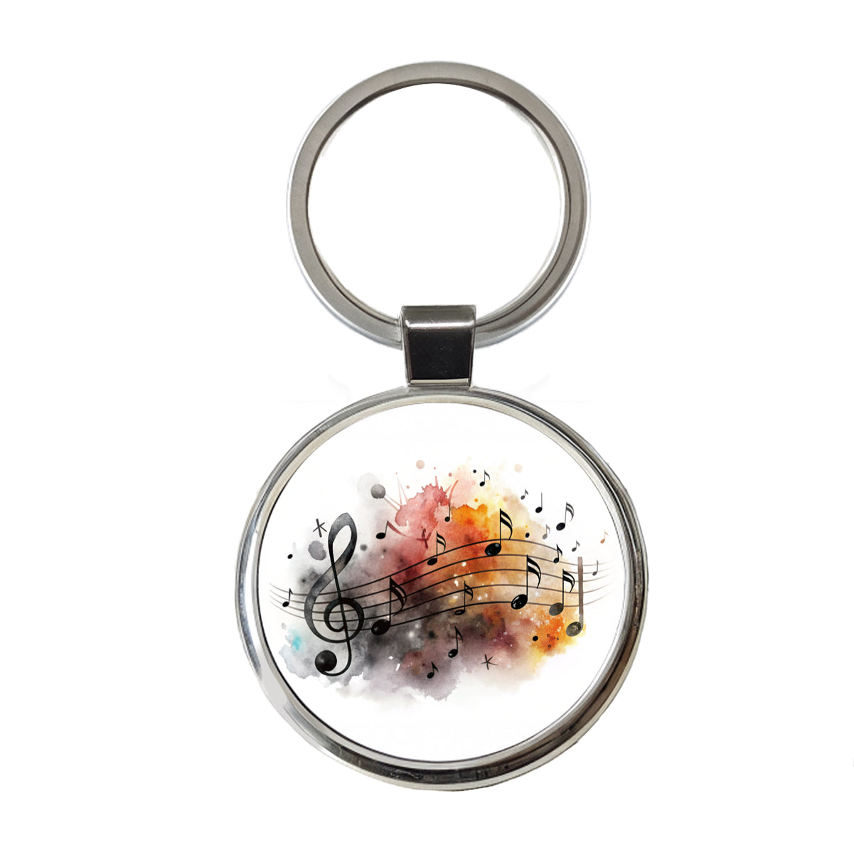 Music Musical Notes Treble Clef Watercolor Round Metal Keychain