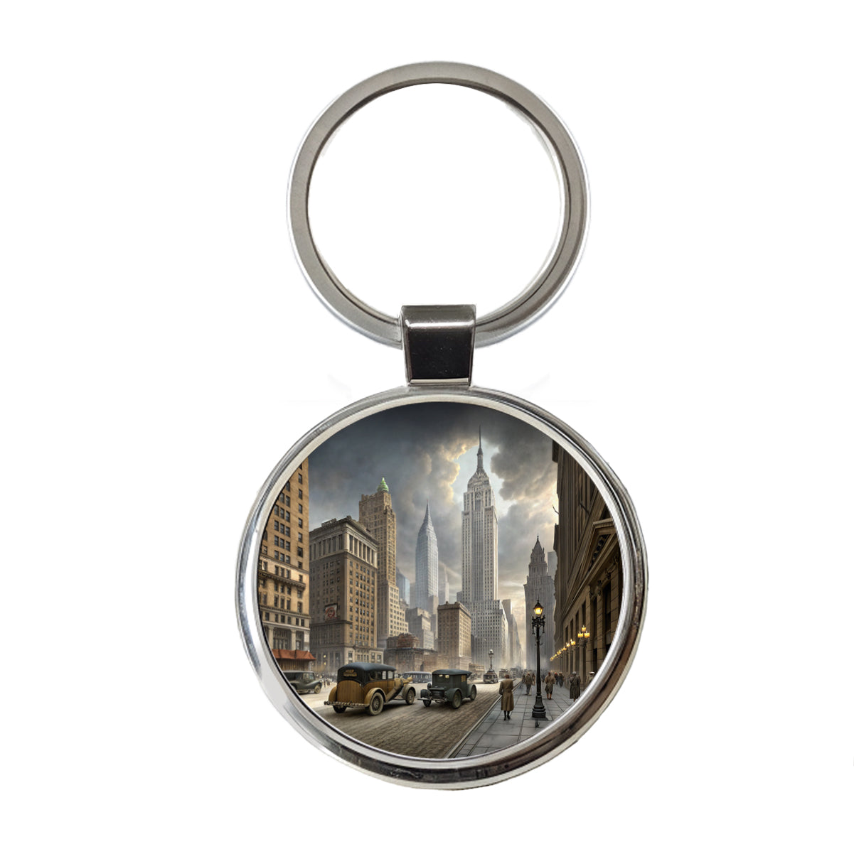 New York City in the 1900's Round Metal Keychain