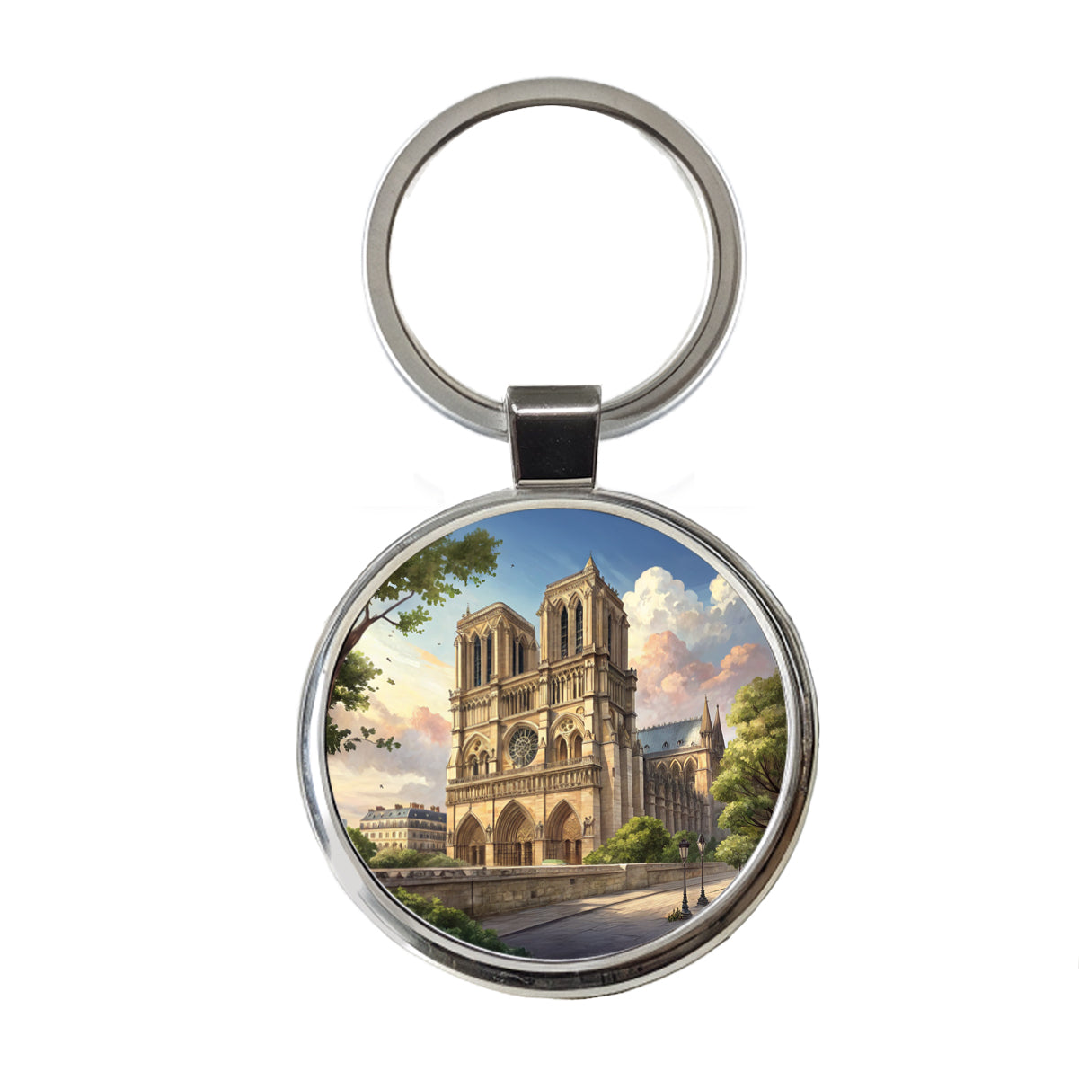 Notre Dame Church Paris France Round Metal Keychain