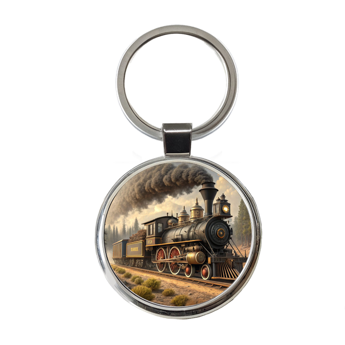 Old West Steam Locomotive Western Round Metal Keychain