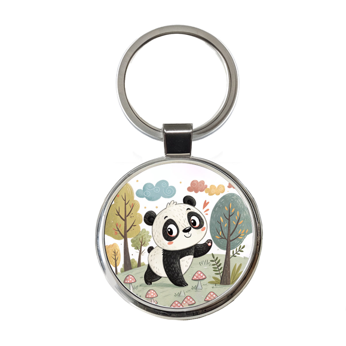 Panda Children's Illustration Style Round Metal Keychain