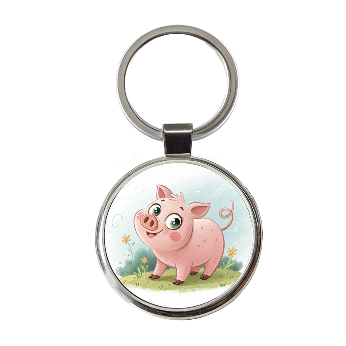 Pig Children's Illustration Style Round Metal Keychain