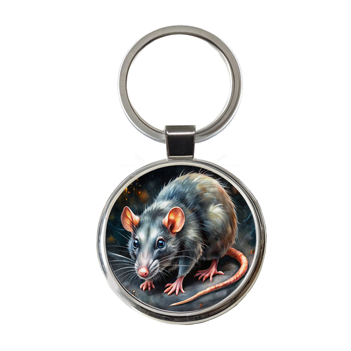 Rat Black Watercolor Round Metal Keychain