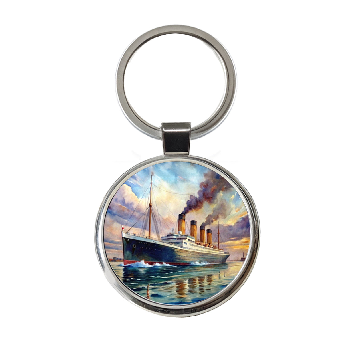 RMS Titanic Ocean Liner Cruise Ship Underway Watercolor Round Metal Keychain