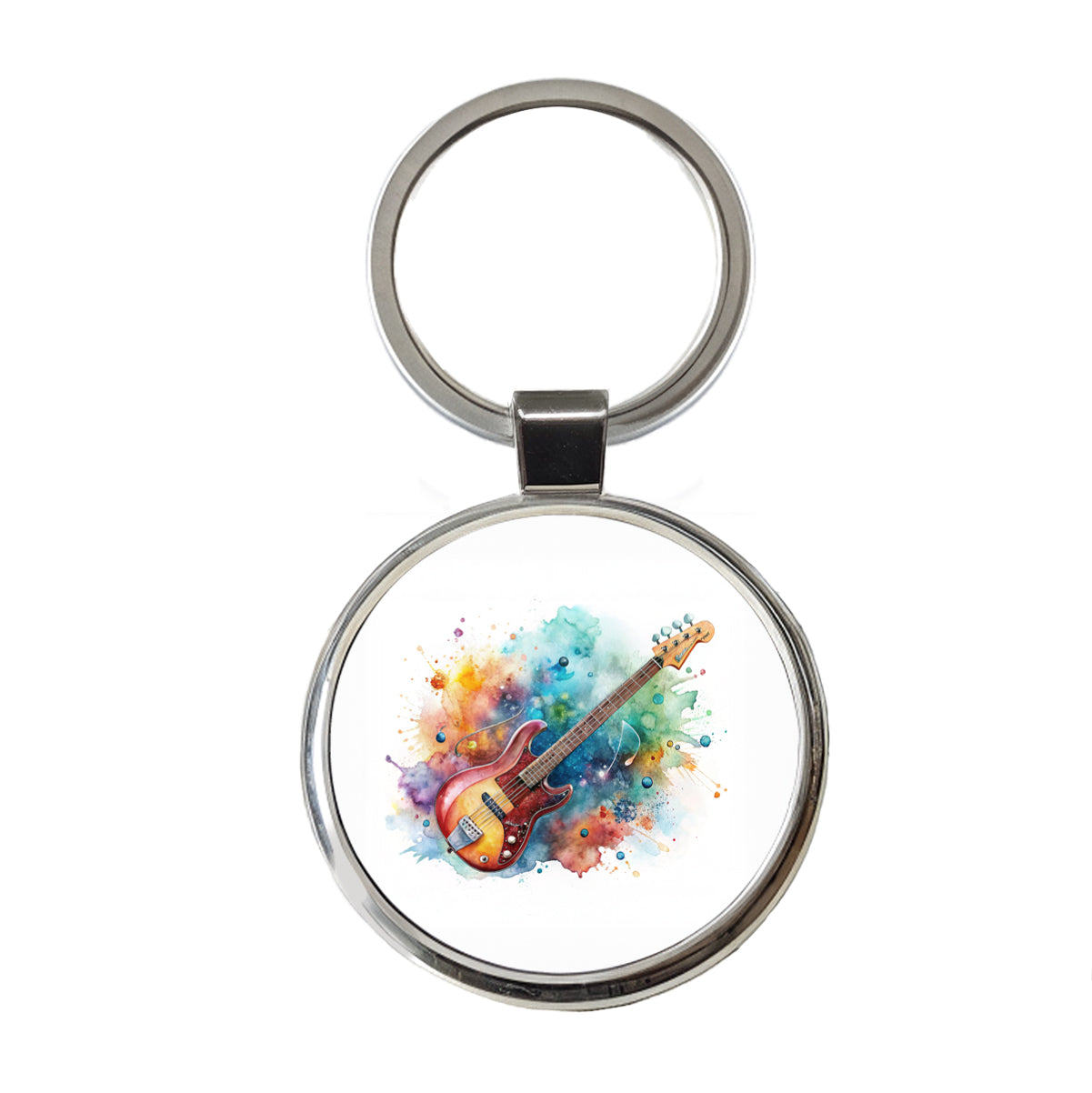 Rock And Roll Guitar Watercolor Round Metal Keychain
