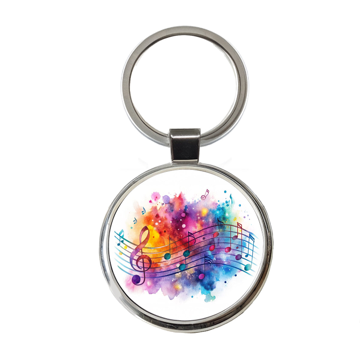 Rock And Roll Music Notes Watercolor Round Metal Keychain