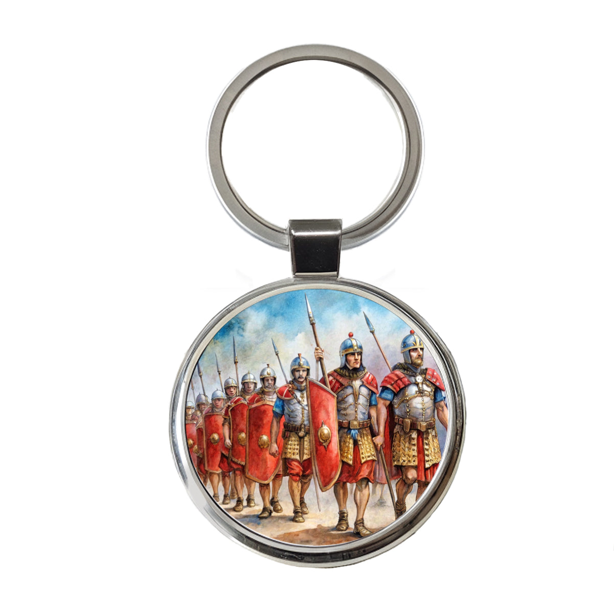Roman Legion Marching In Formation Watercolor Round Metal Keychain