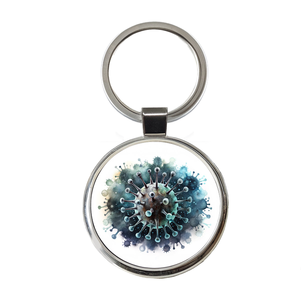 Scary Virus Black Watercolor Round Metal Keychain