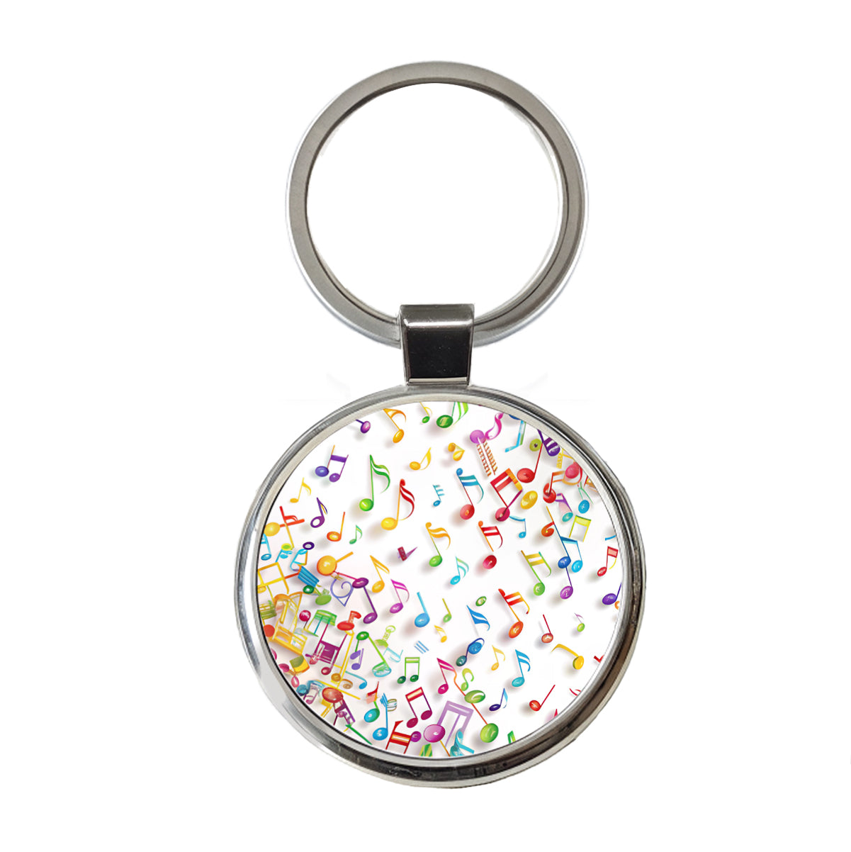 Scattered Colorful Rainbow Music Musical Notes Round Metal Keychain