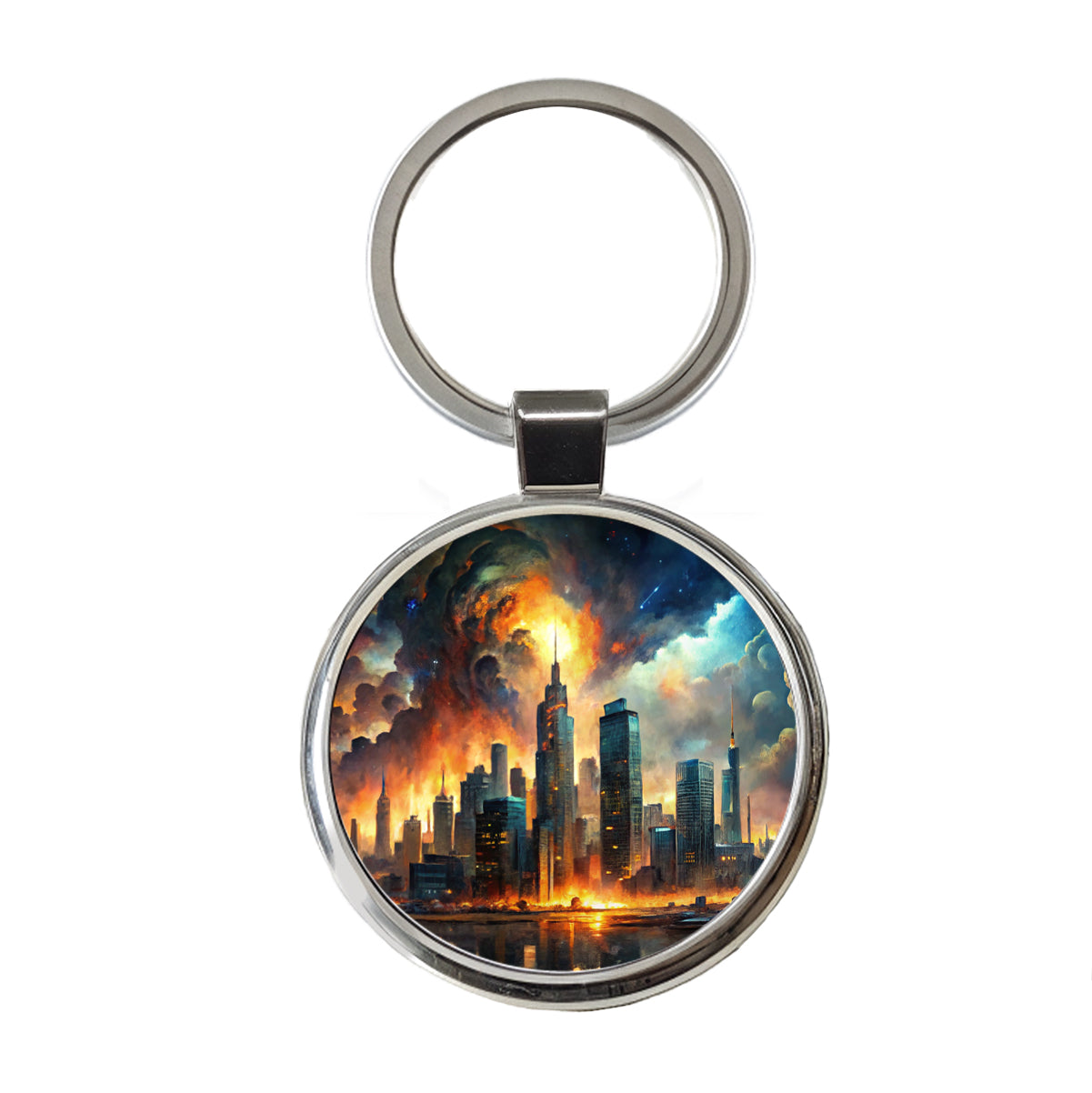 Sci-fi Apocalypse End Of The World Cityscape Round Metal Keychain