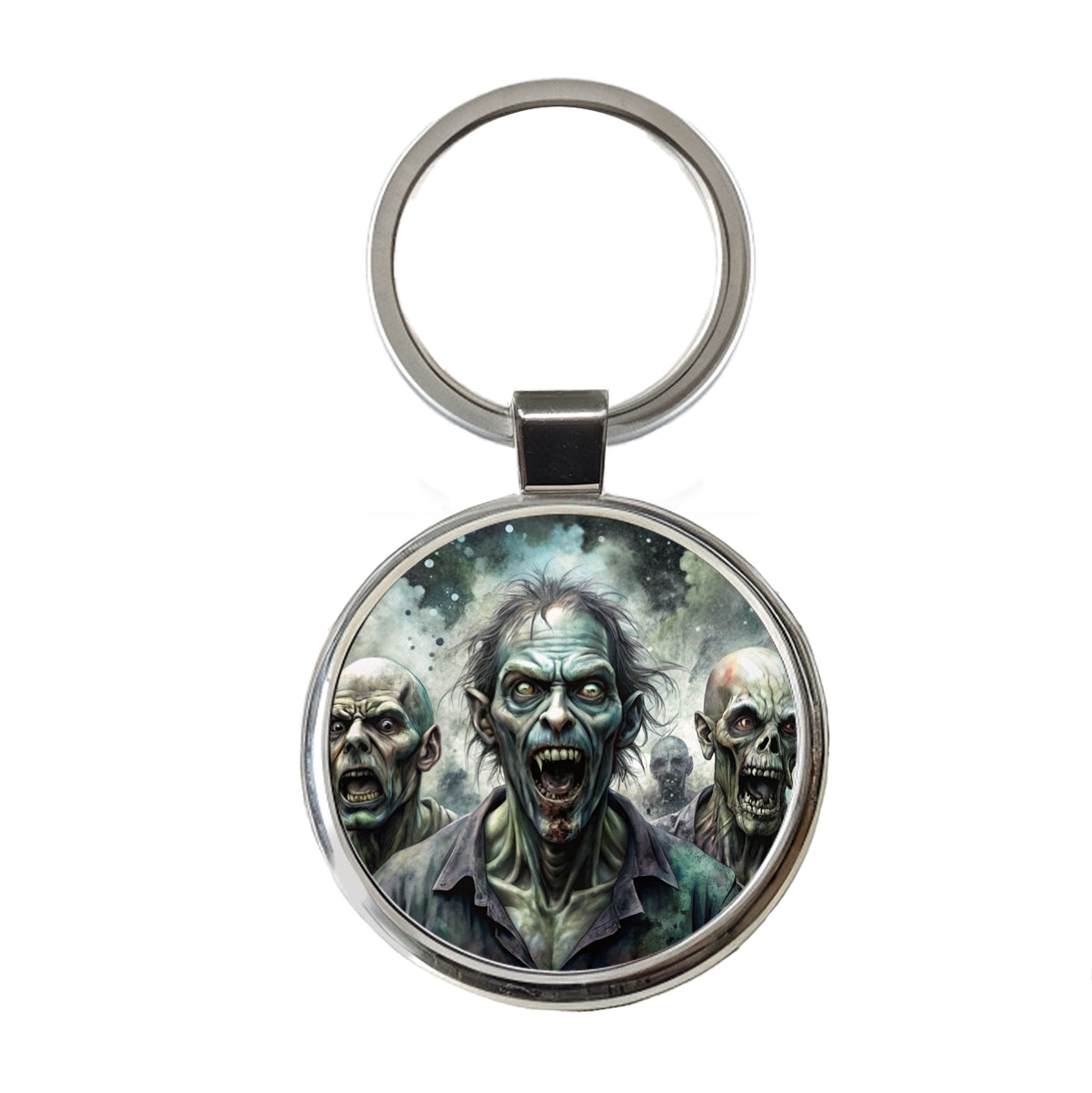 Shambling Zombies Monsters Black Watercolor Round Metal Keychain