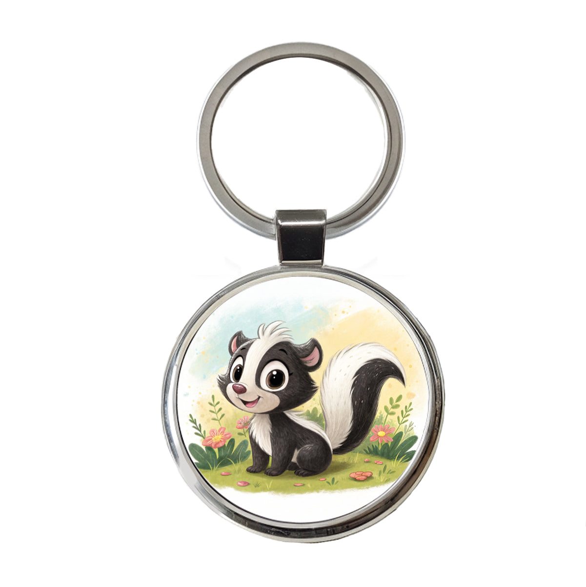 Skunk Children's Illustration Style Round Metal Keychain