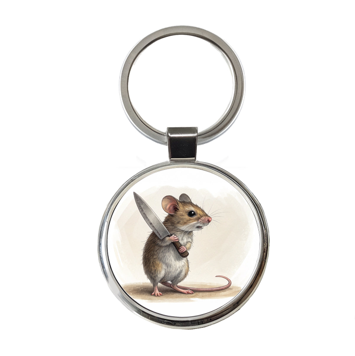 Small Mouse Holding A Butcher Knife Funny Scary Halloween Round Metal Keychain