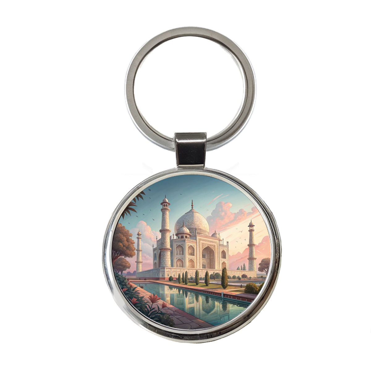 Taj Mahal India Round Metal Keychain