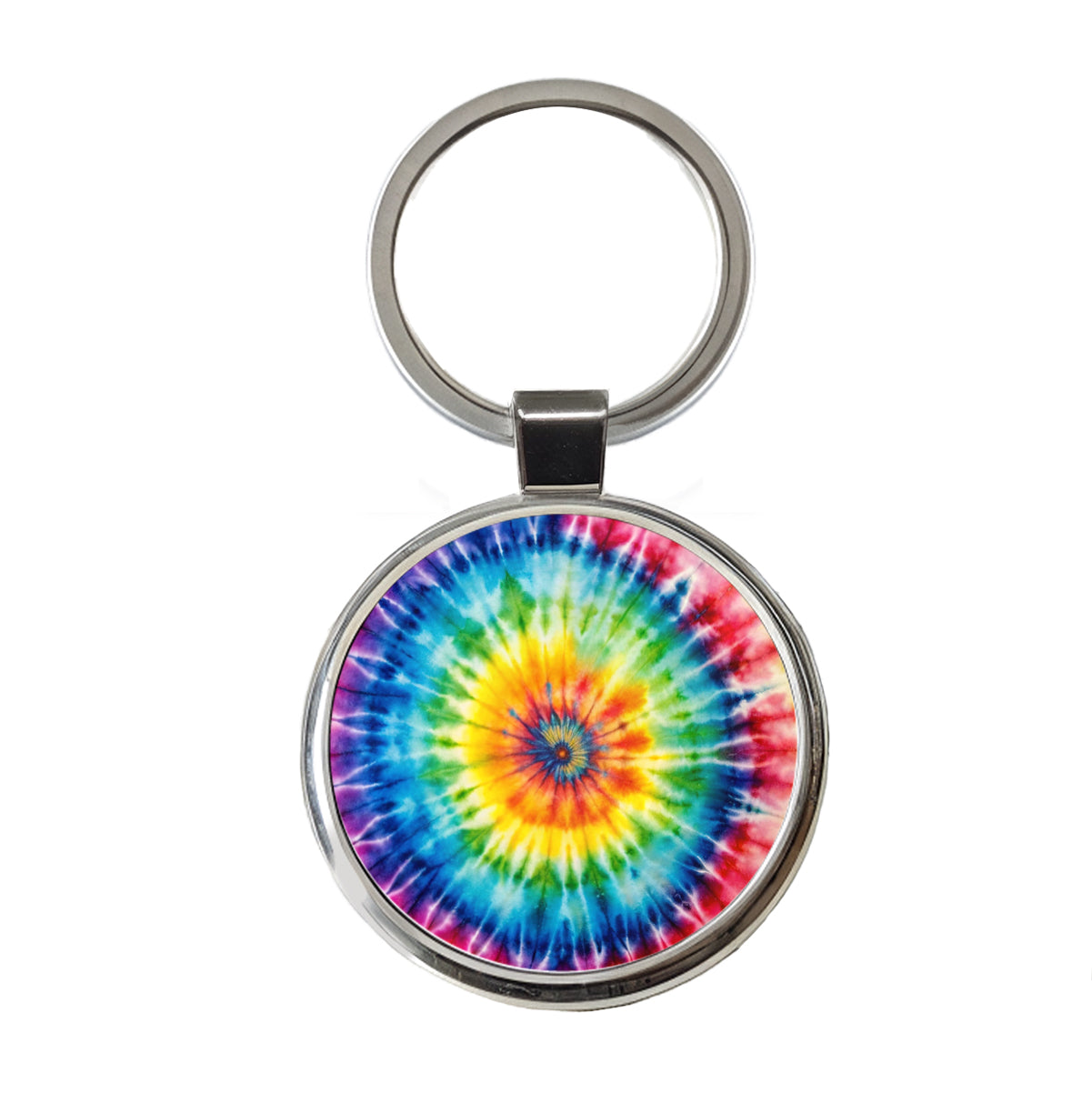 Tie-Dye Watercolor Design Round Metal Keychain