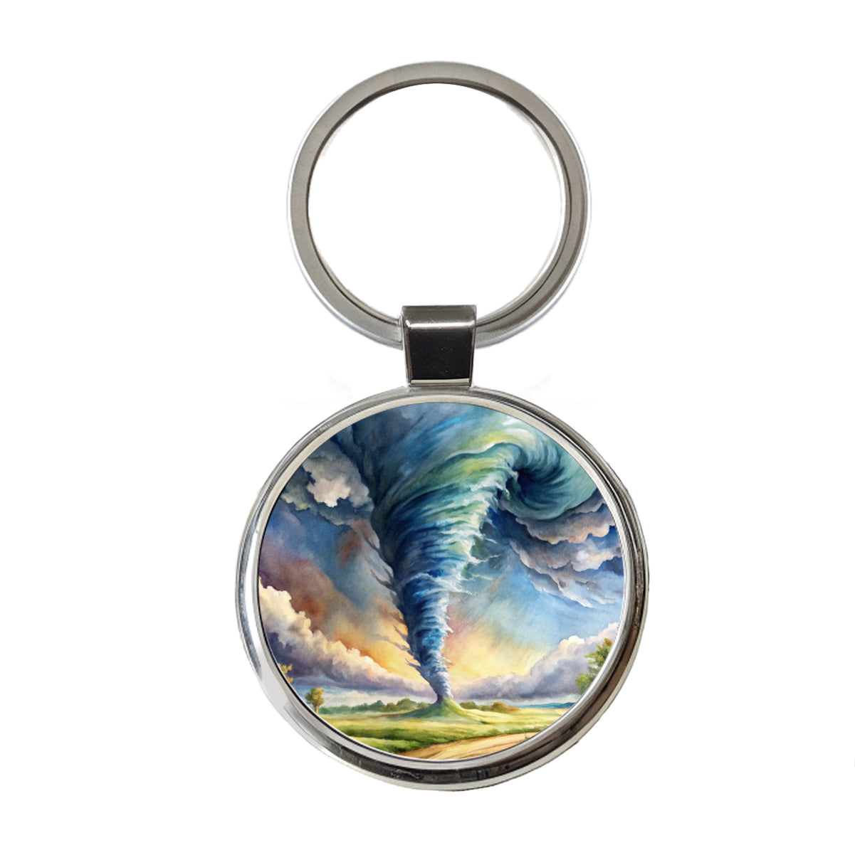 Tornado Twister Watercolor Round Metal Keychain