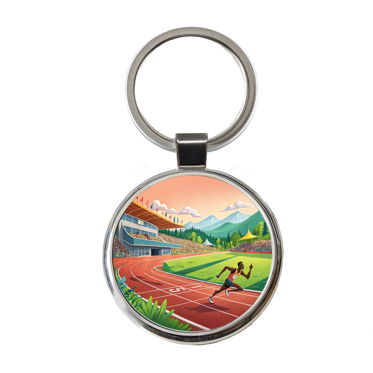 Track And Field Running Race Dash Round Metal Keychain