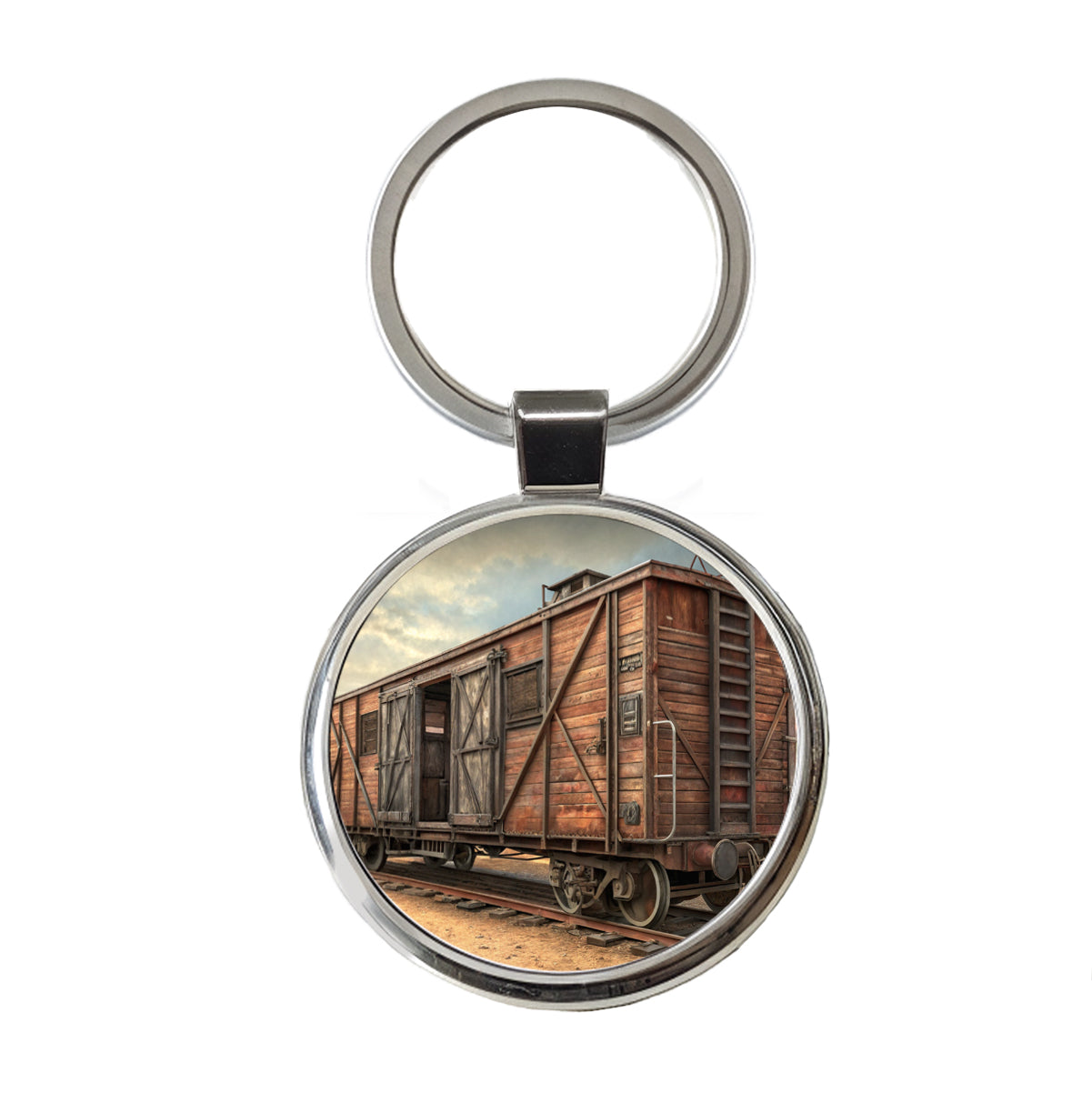 Train Freight Car Old West Western Round Metal Keychain
