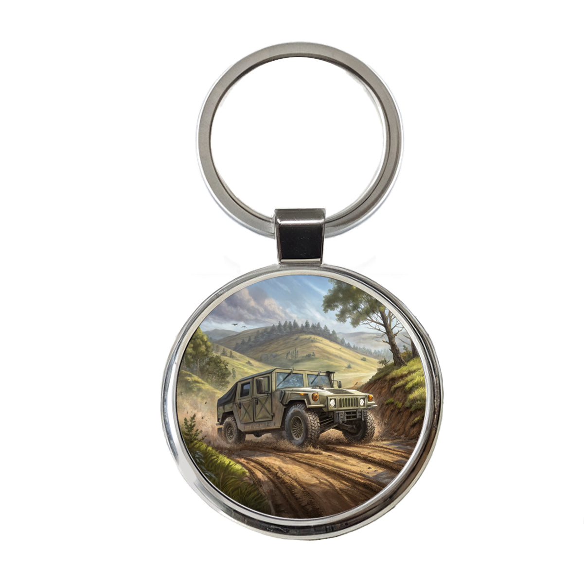 US Army Military Humvee Round Metal Keychain