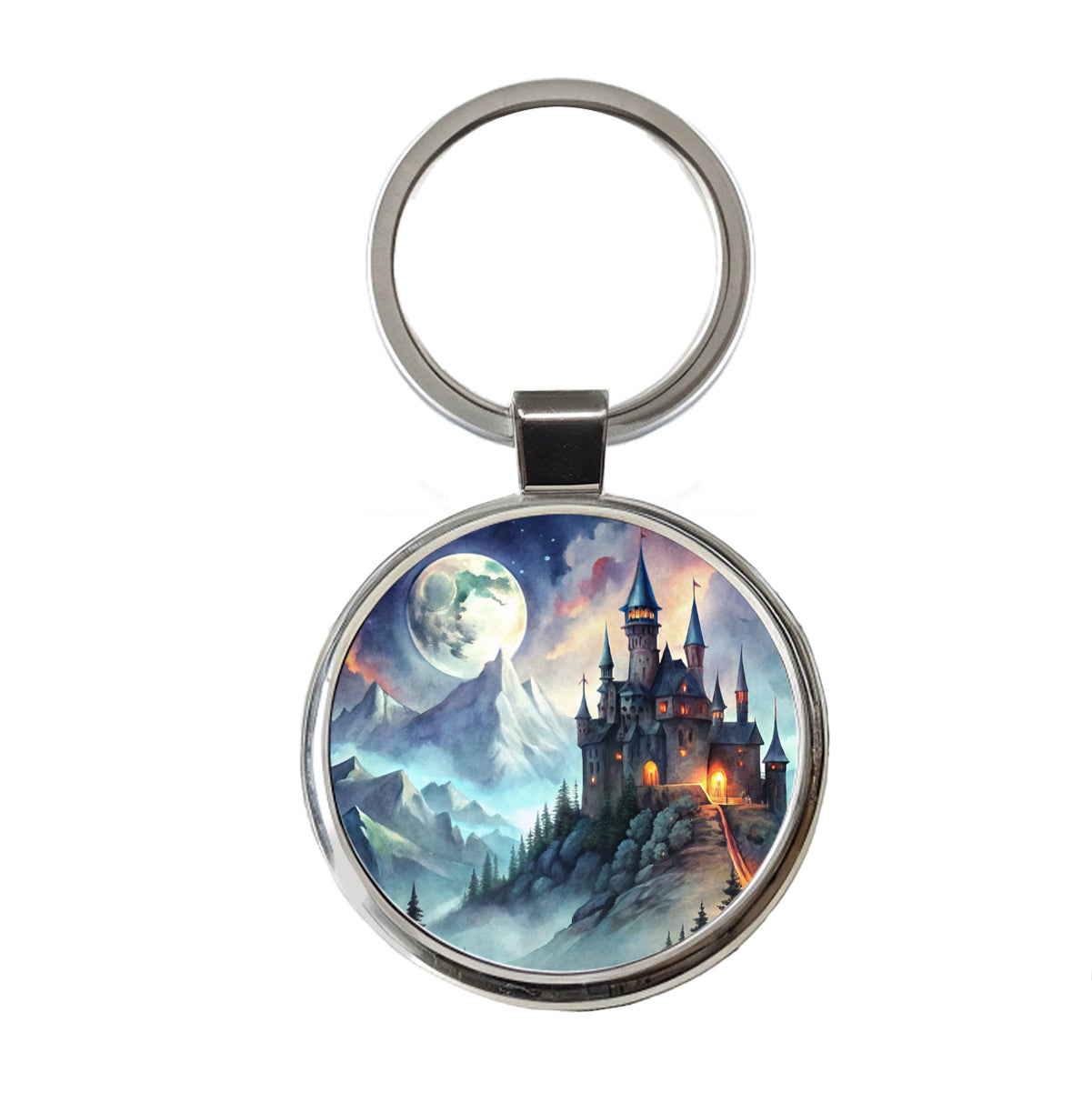 Vampire Castle On Mountain Top Under A Full Moon Round Metal Keychain