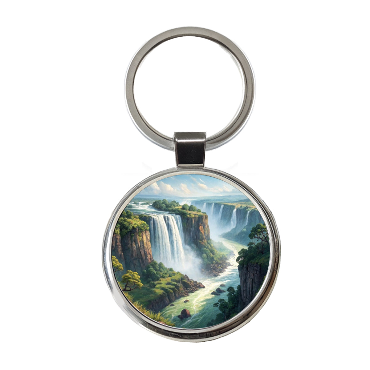 Victoria Falls Zimbabwe Zambia Africa Round Metal Keychain