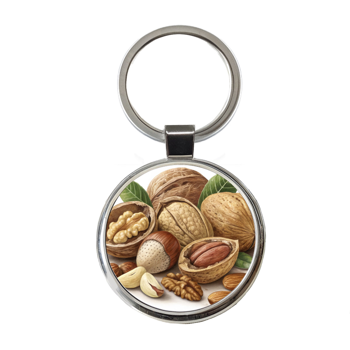 Walnuts Hazelnuts Almonds Brazil Nuts Round Metal Keychain