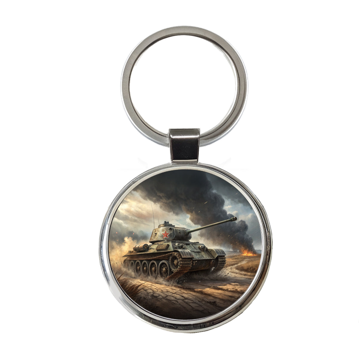 WWII T-34 Russian Medium Tank Round Metal Keychain