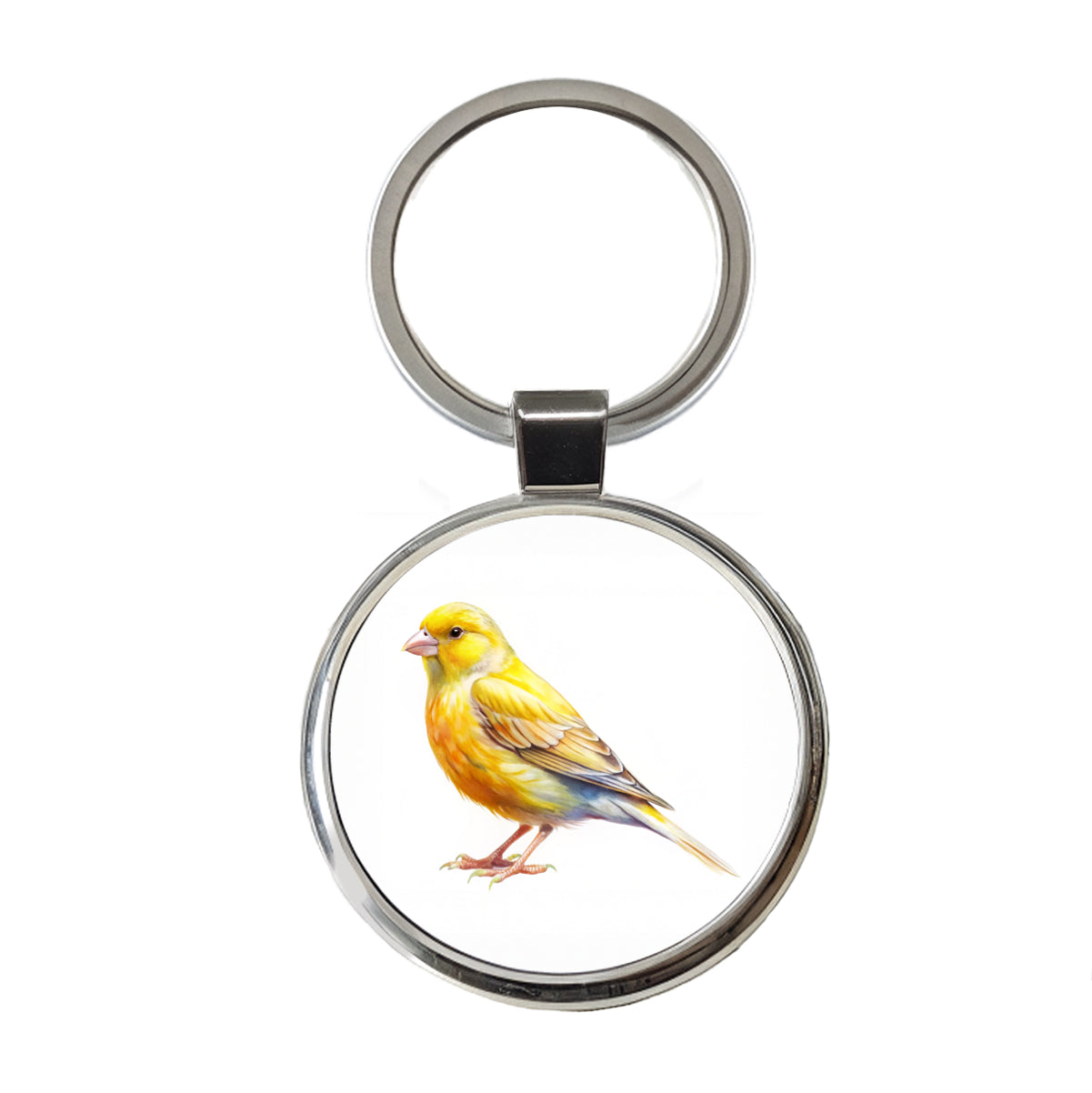 Yellow Canary Bird Watercolor Round Metal Keychain