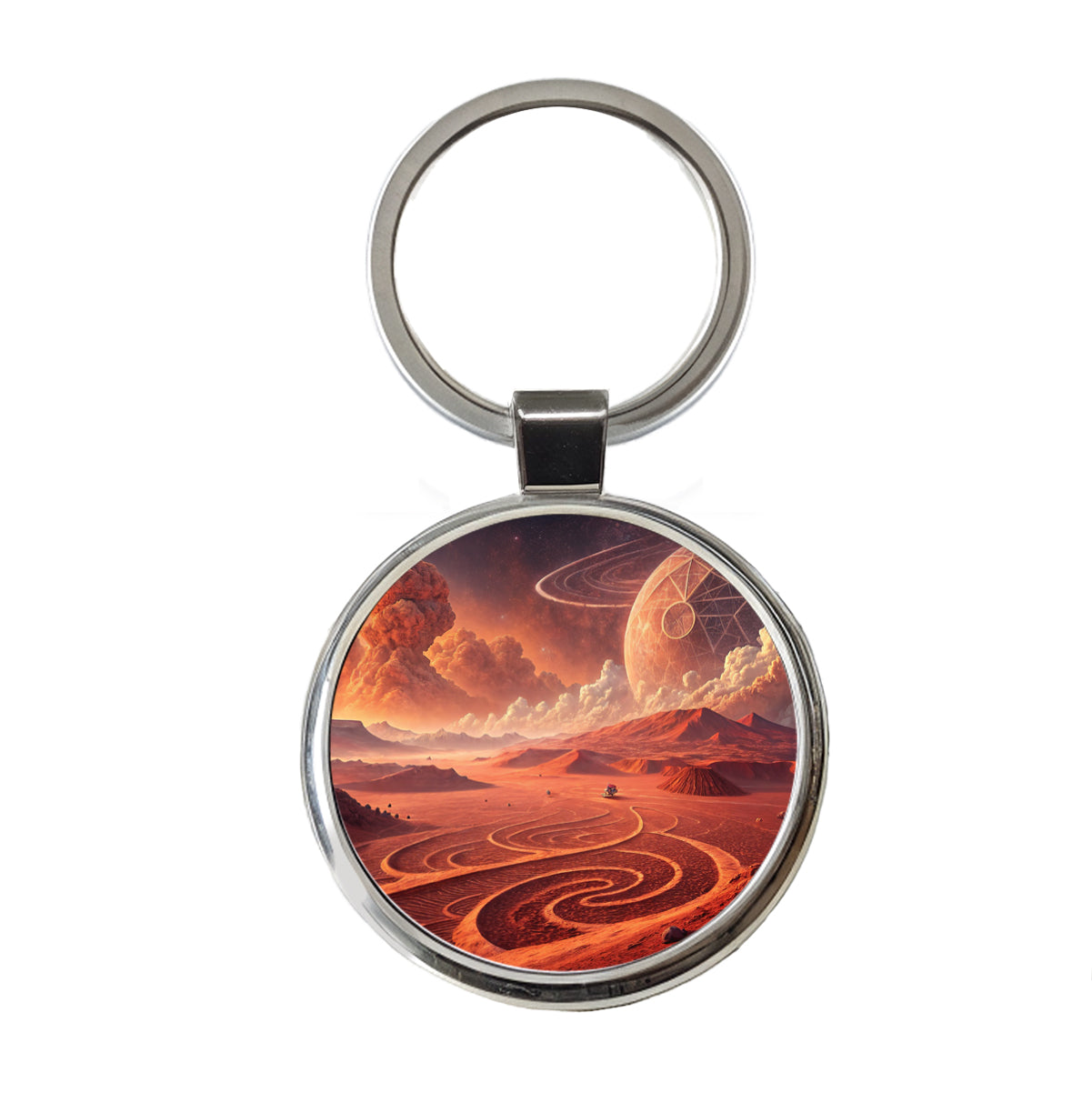 Abstract Alien Martian Sci-fi Landscape Round Metal Keychain