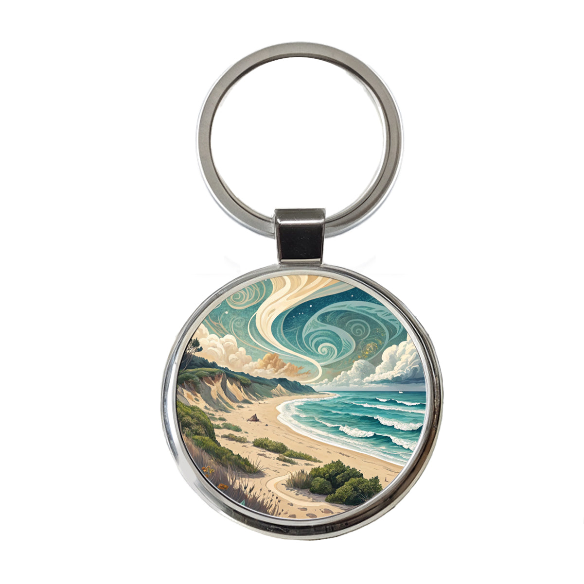 Abstract Beach Shore Landscape Round Metal Keychain