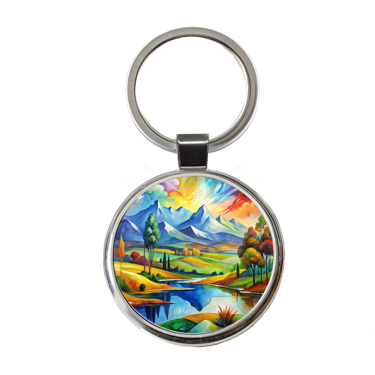Abstract Colorful Landscape Modern Art Landscape Round Metal Keychain