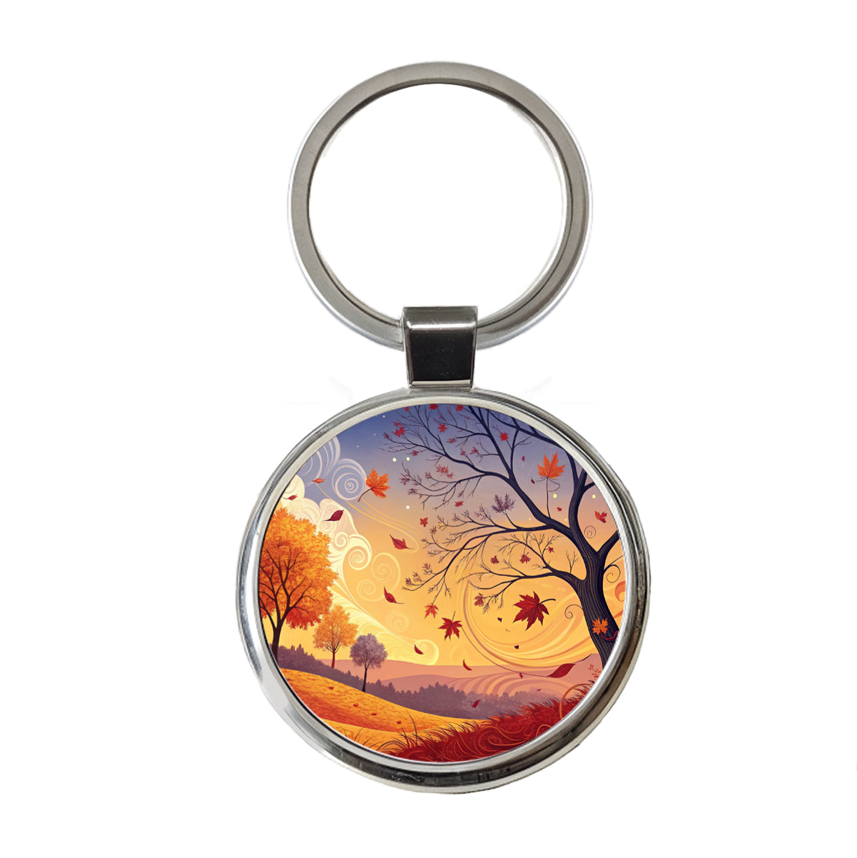 Abstract Fall Autumn Scenic Landscape Round Metal Keychain