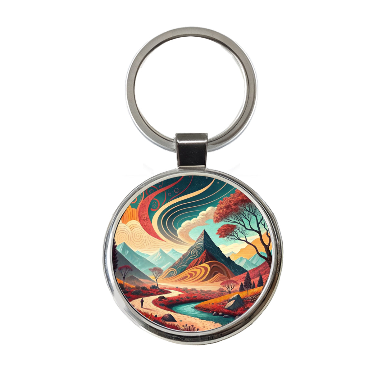 Abstract Modern Art Landscape Round Metal Keychain
