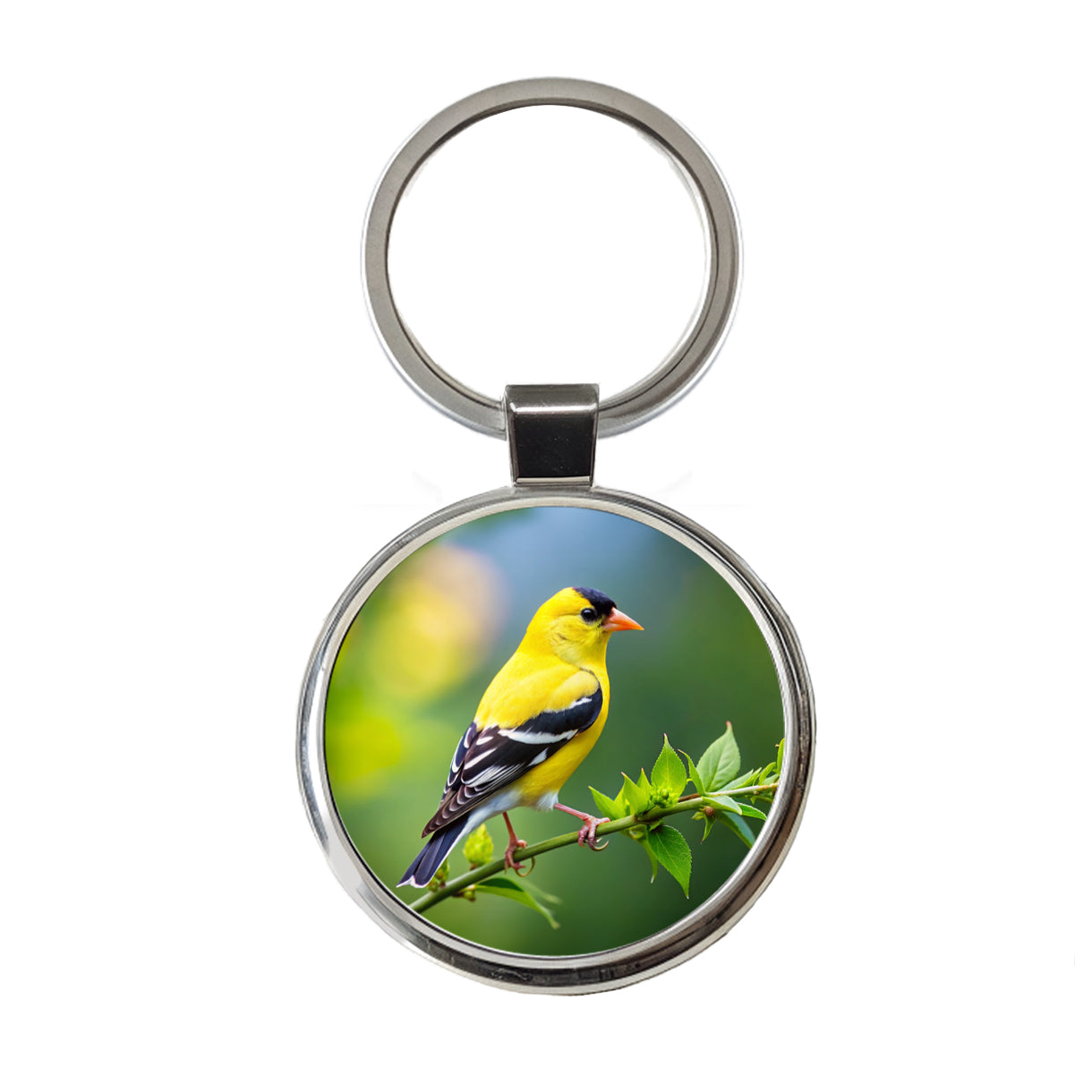American Goldfinch Backyard Bird Round Metal Keychain