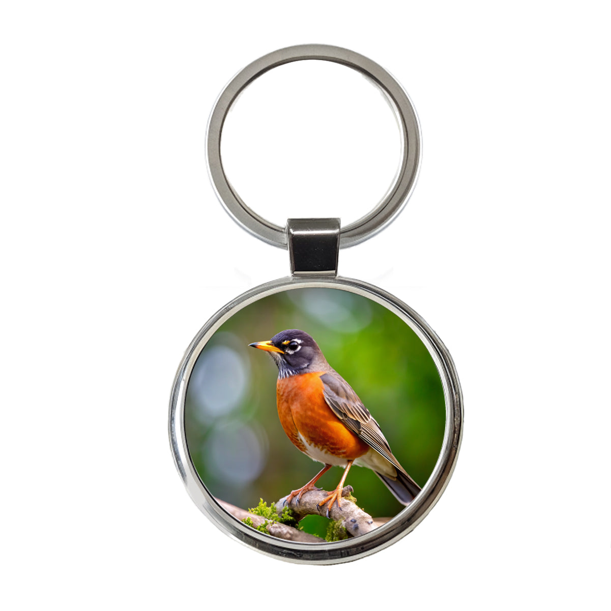 American Robin Backyard Bird Round Metal Keychain