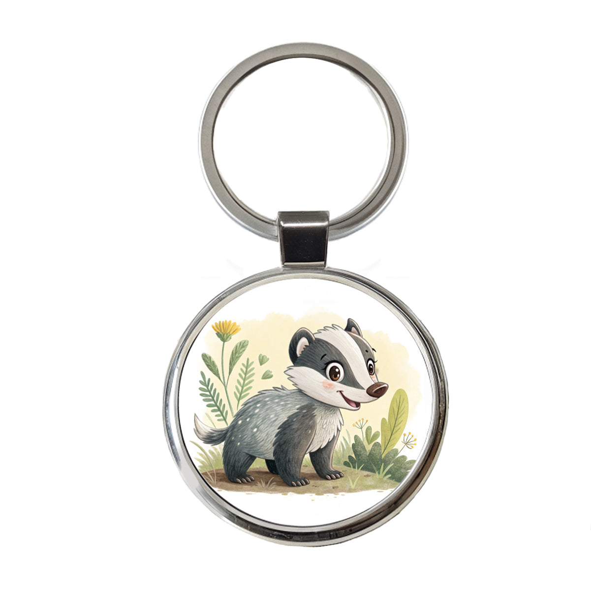 Badger Children's Illustration Style Round Metal Keychain