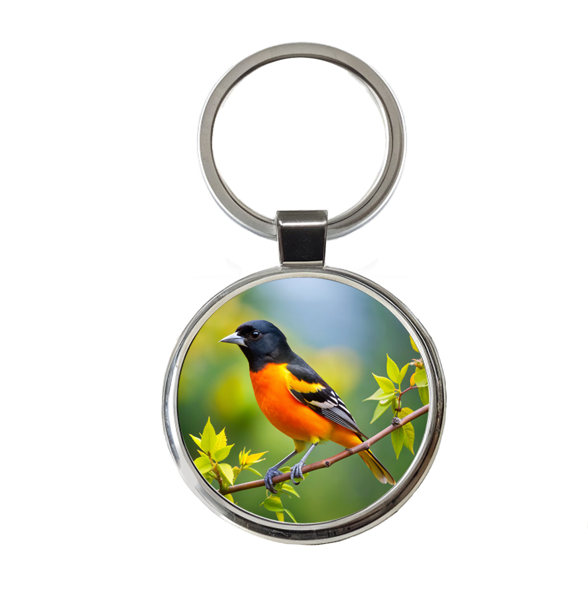 Baltimore Oriole Backyard Bird Round Metal Keychain