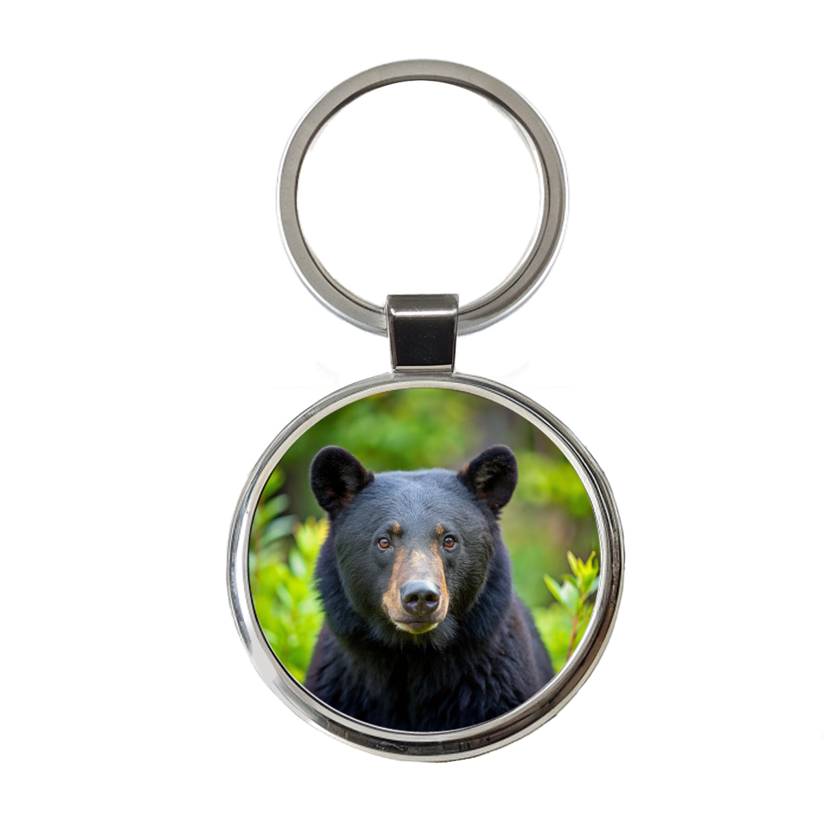 Black Bear Round Metal Keychain